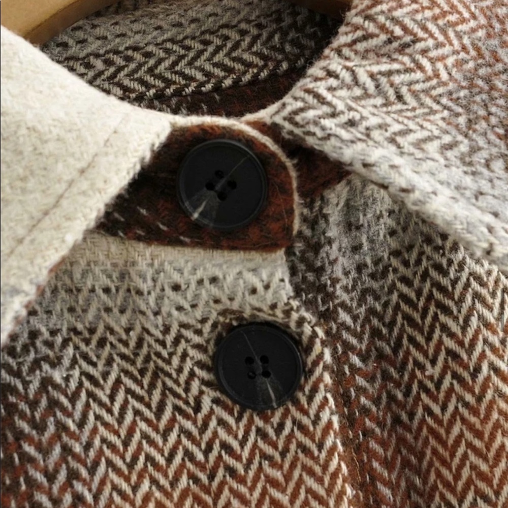 Boyfriend Fit Plaid Jacket Coat Brown Trucker - Picture 13 of 16